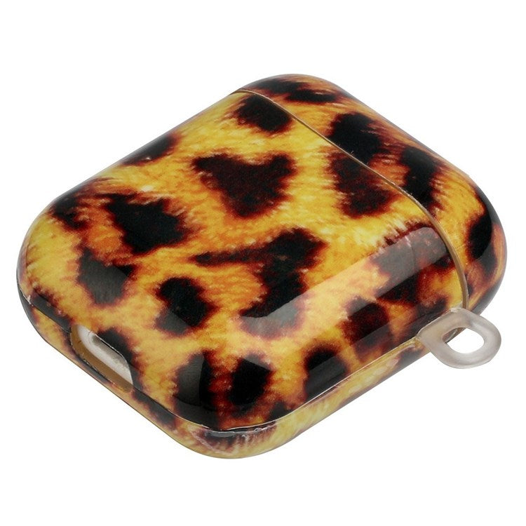 For Apple AirPods with Charging Case (2016)/(2019)/AirPods with Wireless Charging Case (2019) Earphone TPU Case IMD Pattern Printing Protective Cover with Lanyard - Yellow Leopard