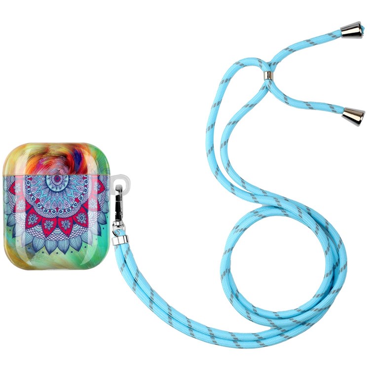 For Apple AirPods with Charging Case (2016)/(2019)/AirPods with Wireless Charging Case (2019) Earphone TPU Case IMD Pattern Printing Protective Cover with Lanyard - Mandala Flower