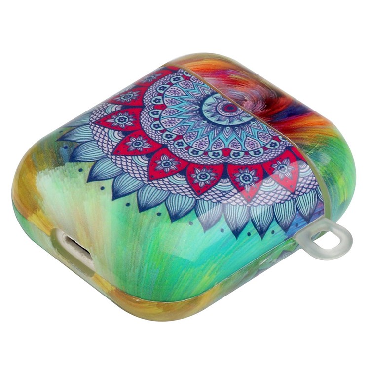 For Apple AirPods with Charging Case (2016)/(2019)/AirPods with Wireless Charging Case (2019) Earphone TPU Case IMD Pattern Printing Protective Cover with Lanyard - Mandala Flower