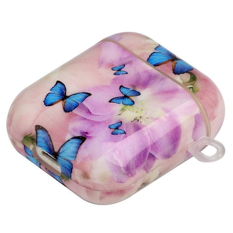 For Apple AirPods with Charging Case (2016)/(2019)/AirPods with Wireless Charging Case (2019) Earphone TPU Case IMD Pattern Printing Protective Cover with Lanyard - Flower and Butterflies