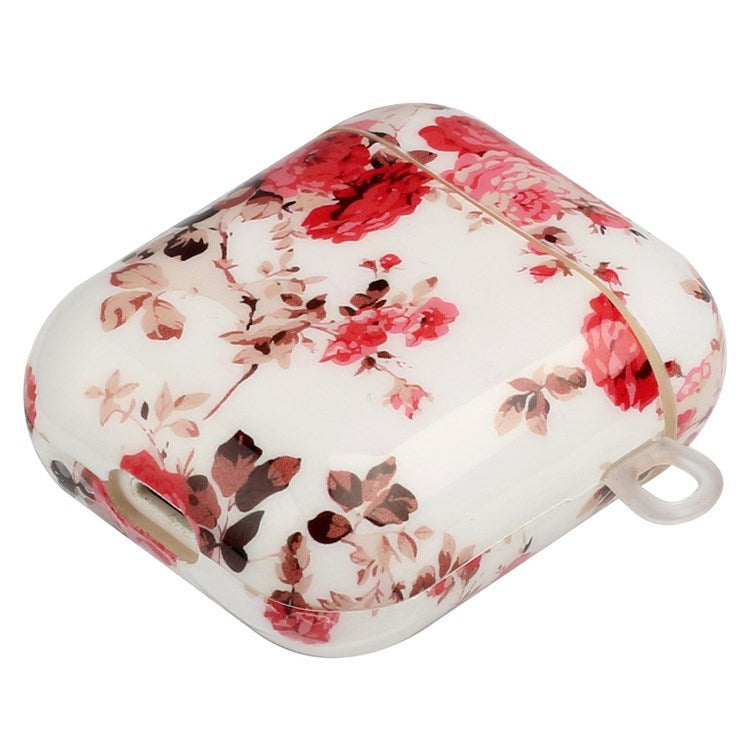 For Apple AirPods with Charging Case (2016)/(2019)/AirPods with Wireless Charging Case (2019) Earphone TPU Case IMD Pattern Printing Protective Cover with Lanyard - Flower