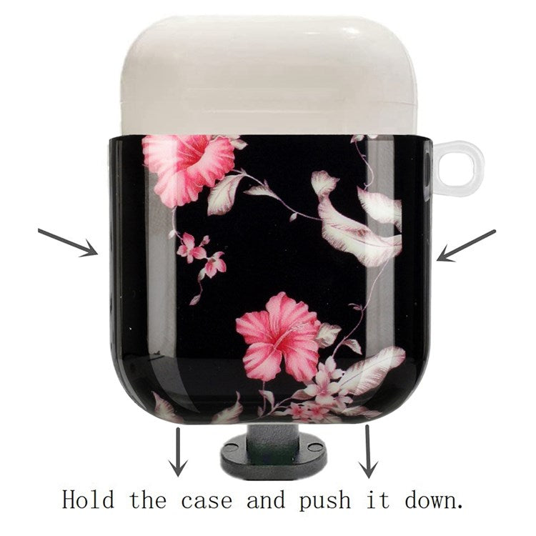 For Apple AirPods with Charging Case (2016)/(2019)/AirPods with Wireless Charging Case (2019) Earphone TPU Case IMD Pattern Printing Protective Cover with Lanyard - Rhododendron