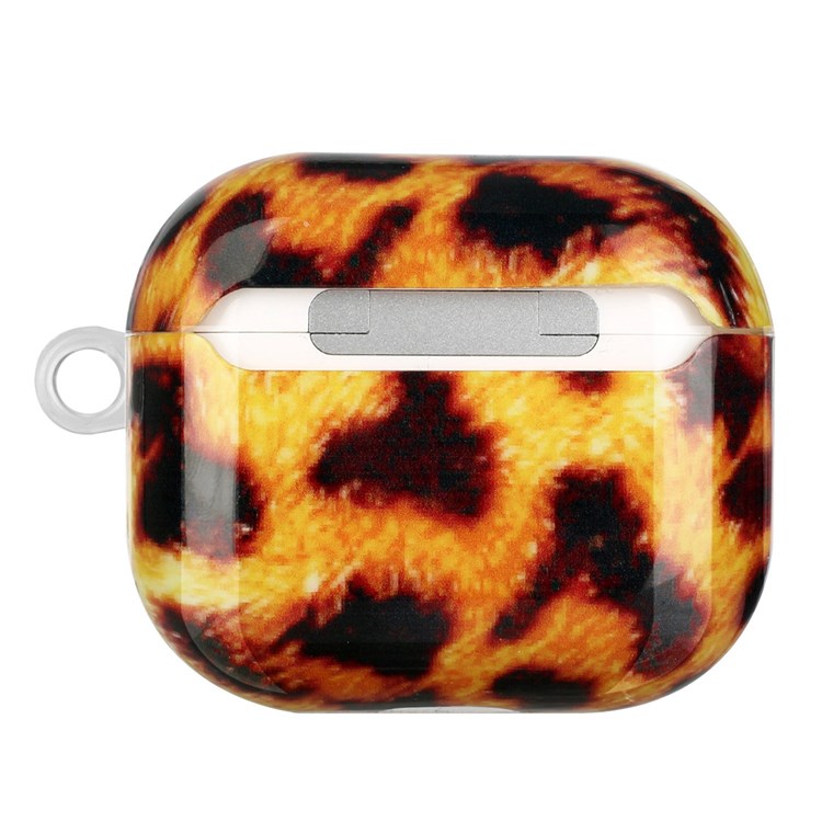 For Apple AirPods 3 Earphone Protective Case IMD Pattern Printing Charging Box TPU Protective Cover with Lanyard - Yellow Leopard