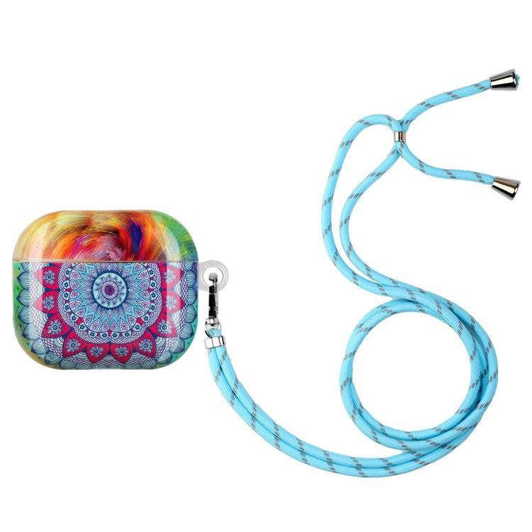 For Apple AirPods 3 Earphone Protective Case IMD Pattern Printing Charging Box TPU Protective Cover with Lanyard - Mandala Flower