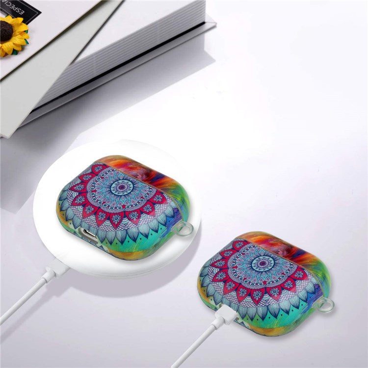 For Apple AirPods 3 Earphone Protective Case IMD Pattern Printing Charging Box TPU Protective Cover with Lanyard - Mandala Flower