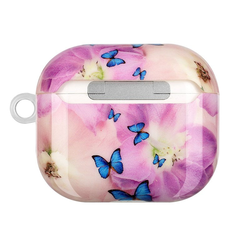 For Apple AirPods 3 Earphone Protective Case IMD Pattern Printing Charging Box TPU Protective Cover with Lanyard - Flower and Butterflies