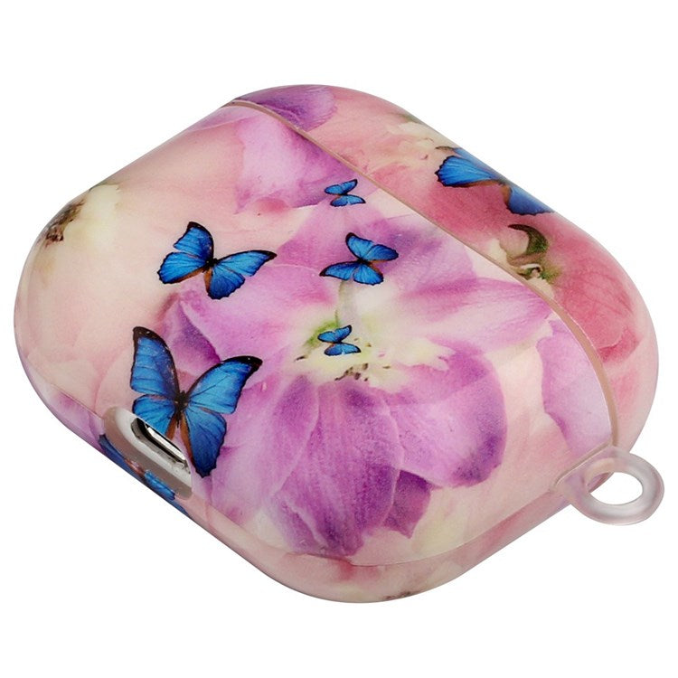 For Apple AirPods 3 Earphone Protective Case IMD Pattern Printing Charging Box TPU Protective Cover with Lanyard - Flower and Butterflies