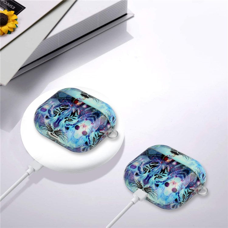 For Apple AirPods 3 Earphone Protective Case IMD Pattern Printing Charging Box TPU Protective Cover with Lanyard - Wolf