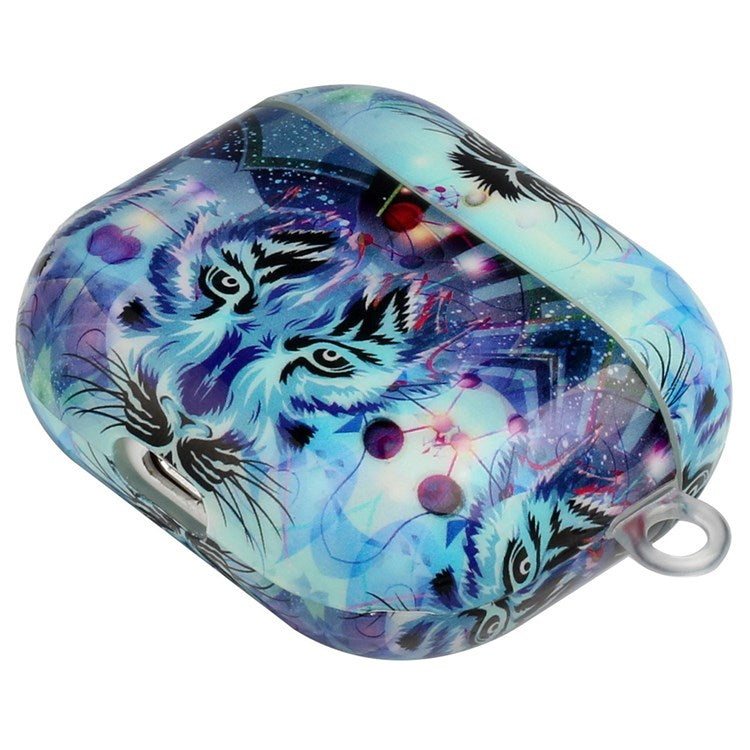 For Apple AirPods 3 Earphone Protective Case IMD Pattern Printing Charging Box TPU Protective Cover with Lanyard - Wolf