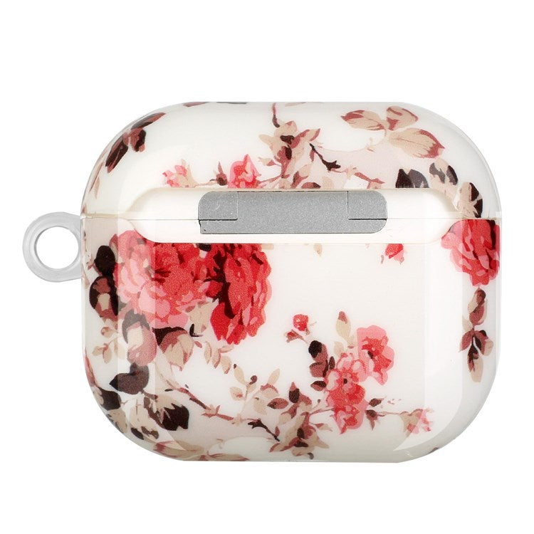 For Apple AirPods 3 Earphone Protective Case IMD Pattern Printing Charging Box TPU Protective Cover with Lanyard - Flower