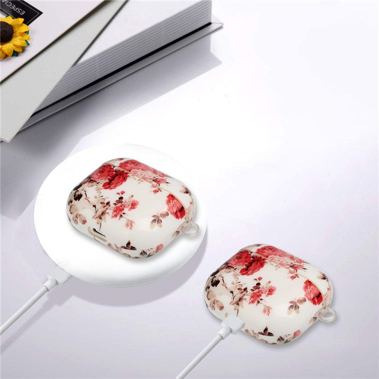 For Apple AirPods 3 Earphone Protective Case IMD Pattern Printing Charging Box TPU Protective Cover with Lanyard - Flower