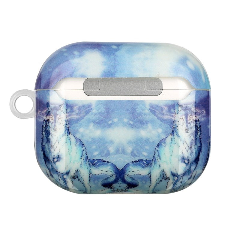 For Apple AirPods 3 Earphone Protective Case IMD Pattern Printing Charging Box TPU Protective Cover with Lanyard - Snow Wolf