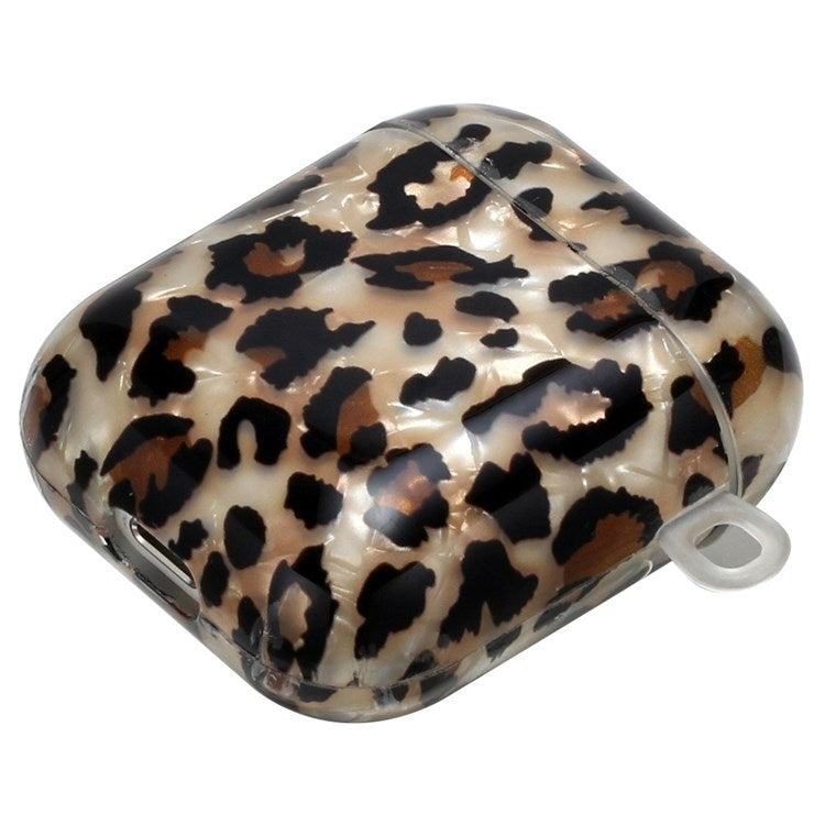 For Apple AirPods with Charging Case (2016)/(2019)/AirPods with Wireless Charging Case (2019) Stylish Shell Grain Pattern Printing IMD TPU Earphone Case Protector with Lanyard - Leopard