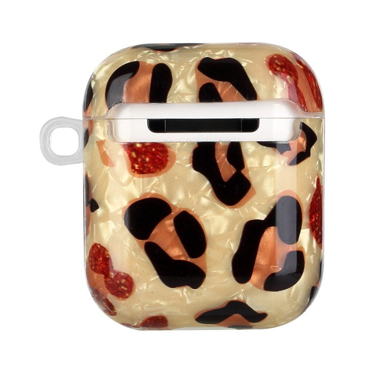 For Apple AirPods with Charging Case (2016)/(2019)/AirPods with Wireless Charging Case (2019) Stylish Shell Grain Pattern Printing IMD TPU Earphone Case Protector with Lanyard - Yellow Leopard