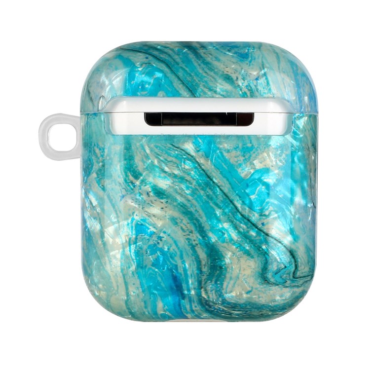 For Apple AirPods with Charging Case (2016)/(2019)/AirPods with Wireless Charging Case (2019) Stylish Shell Grain Pattern Printing IMD TPU Earphone Case Protector with Lanyard - Luxurious Marble