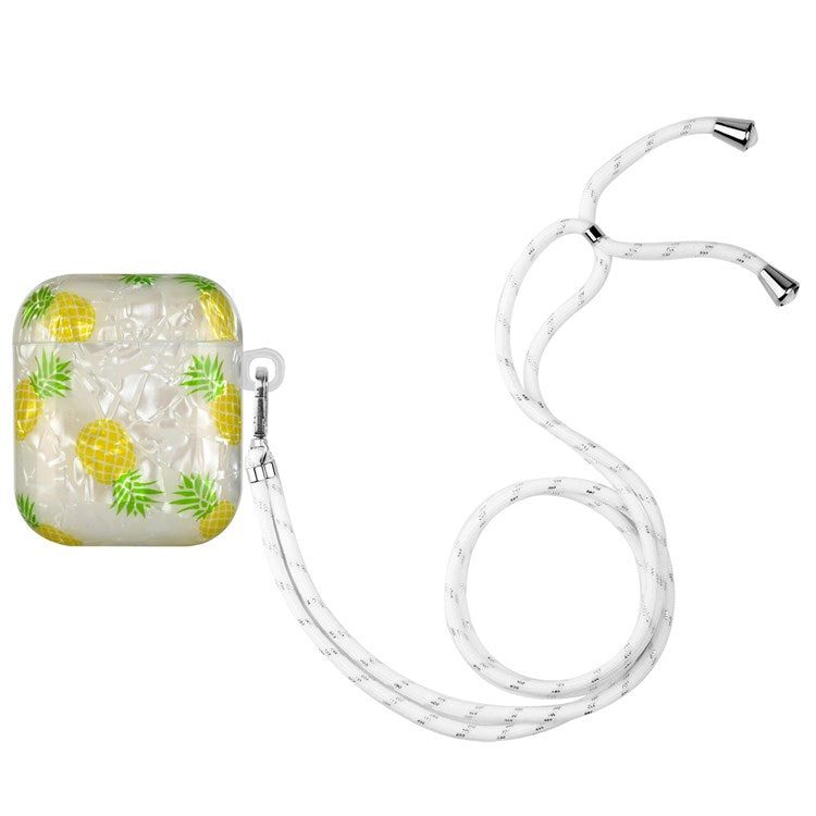 For Apple AirPods with Charging Case (2016)/(2019)/AirPods with Wireless Charging Case (2019) Stylish Shell Grain Pattern Printing IMD TPU Earphone Case Protector with Lanyard - Pineapple