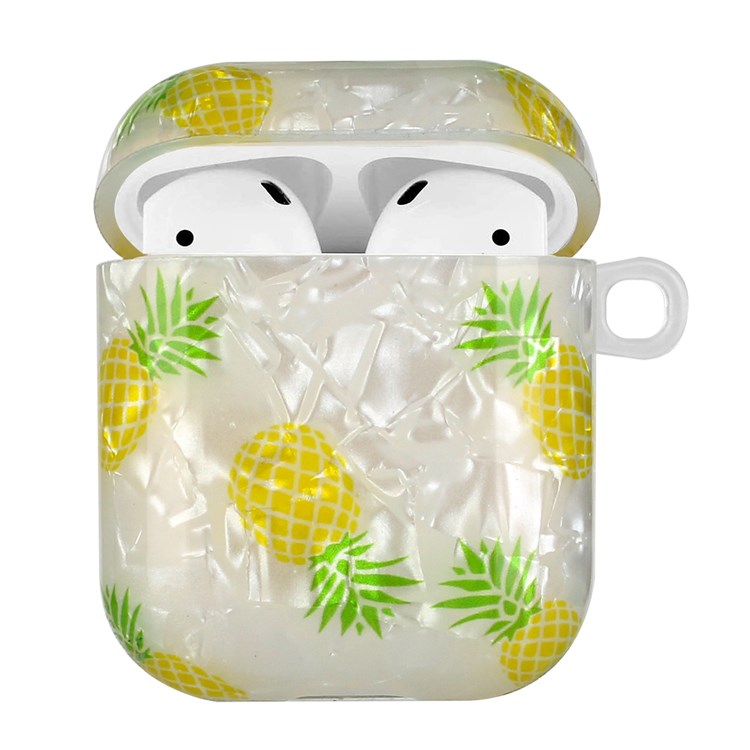 For Apple AirPods with Charging Case (2016)/(2019)/AirPods with Wireless Charging Case (2019) Stylish Shell Grain Pattern Printing IMD TPU Earphone Case Protector with Lanyard - Pineapple