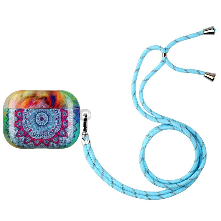 For Apple AirPods Pro Pattern Printing IMD TPU Earphone Case Anti-drop Charging Box Shell Protector with Lanyard - Mandala Flower