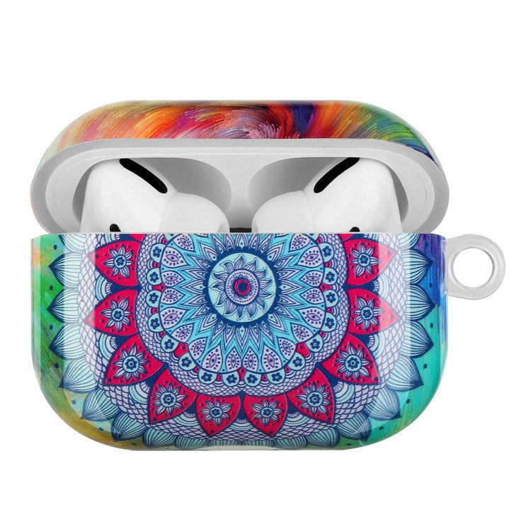 For Apple AirPods Pro Pattern Printing IMD TPU Earphone Case Anti-drop Charging Box Shell Protector with Lanyard - Mandala Flower