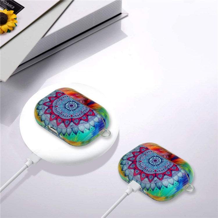 For Apple AirPods Pro Pattern Printing IMD TPU Earphone Case Anti-drop Charging Box Shell Protector with Lanyard - Mandala Flower