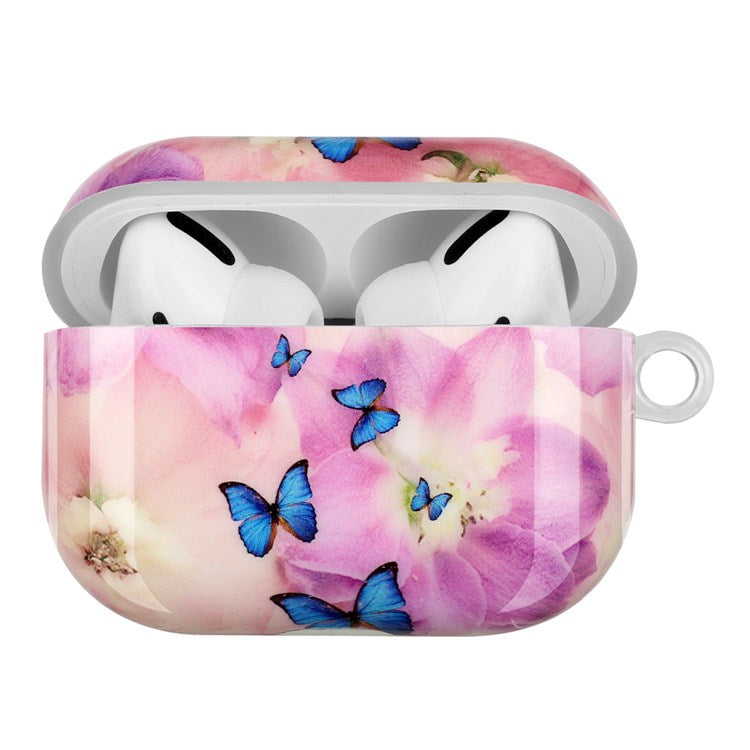 For Apple AirPods Pro Pattern Printing IMD TPU Earphone Case Anti-drop Charging Box Shell Protector with Lanyard - Flower and Butterflies