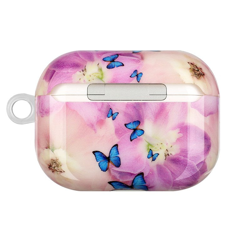 For Apple AirPods Pro Pattern Printing IMD TPU Earphone Case Anti-drop Charging Box Shell Protector with Lanyard - Flower and Butterflies