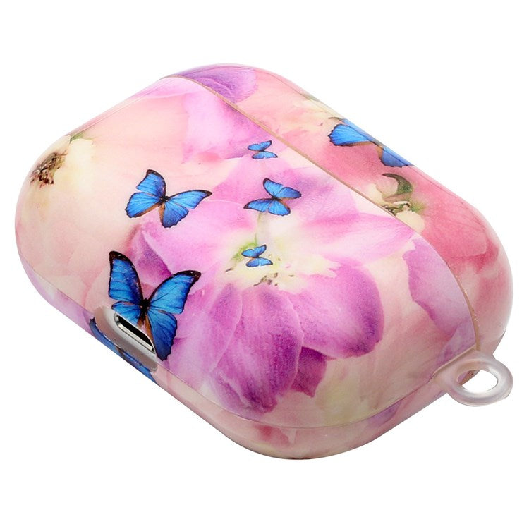 For Apple AirPods Pro Pattern Printing IMD TPU Earphone Case Anti-drop Charging Box Shell Protector with Lanyard - Flower and Butterflies