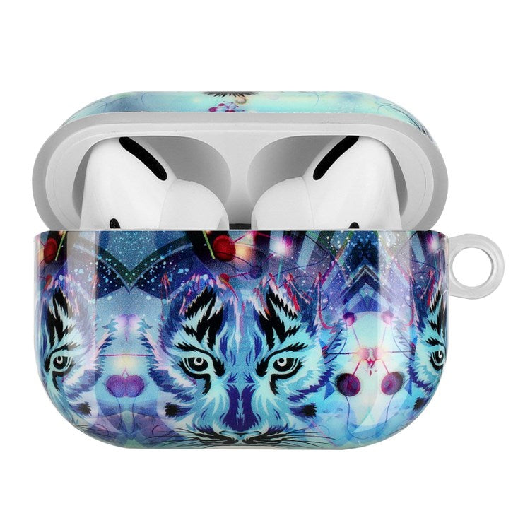 For Apple AirPods Pro Pattern Printing IMD TPU Earphone Case Anti-drop Charging Box Shell Protector with Lanyard - Wolf