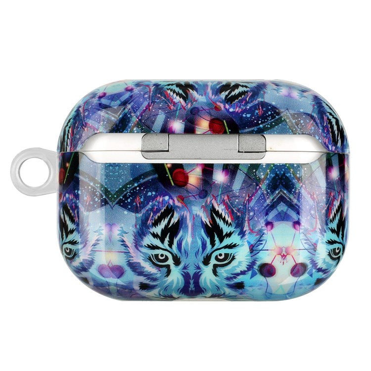 For Apple AirPods Pro Pattern Printing IMD TPU Earphone Case Anti-drop Charging Box Shell Protector with Lanyard - Wolf