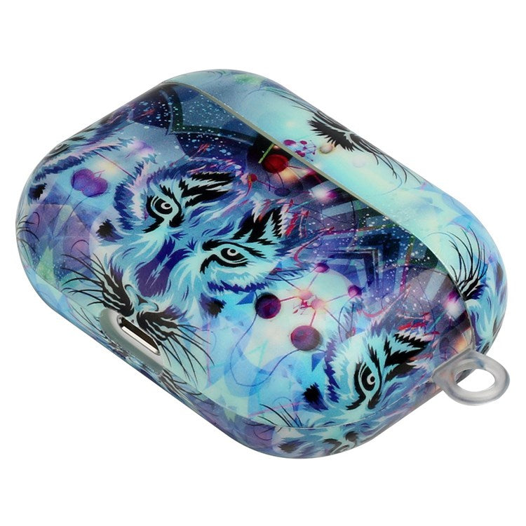 For Apple AirPods Pro Pattern Printing IMD TPU Earphone Case Anti-drop Charging Box Shell Protector with Lanyard - Wolf