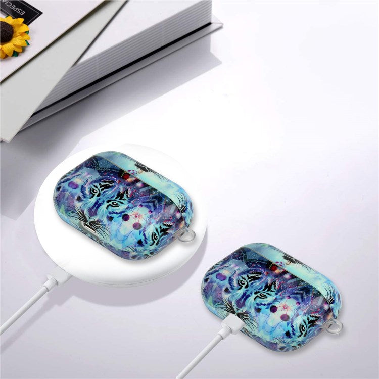 For Apple AirPods Pro Pattern Printing IMD TPU Earphone Case Anti-drop Charging Box Shell Protector with Lanyard - Wolf