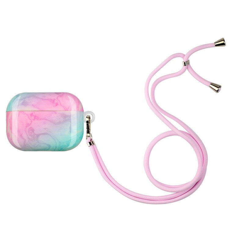 For Apple AirPods Pro Pattern Printing IMD TPU Earphone Case Anti-drop Charging Box Shell Protector with Lanyard - Pink Green Marble