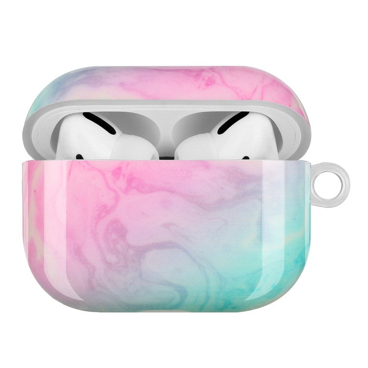 For Apple AirPods Pro Pattern Printing IMD TPU Earphone Case Anti-drop Charging Box Shell Protector with Lanyard - Pink Green Marble