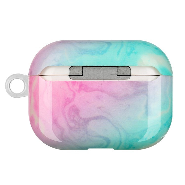 For Apple AirPods Pro Pattern Printing IMD TPU Earphone Case Anti-drop Charging Box Shell Protector with Lanyard - Pink Green Marble