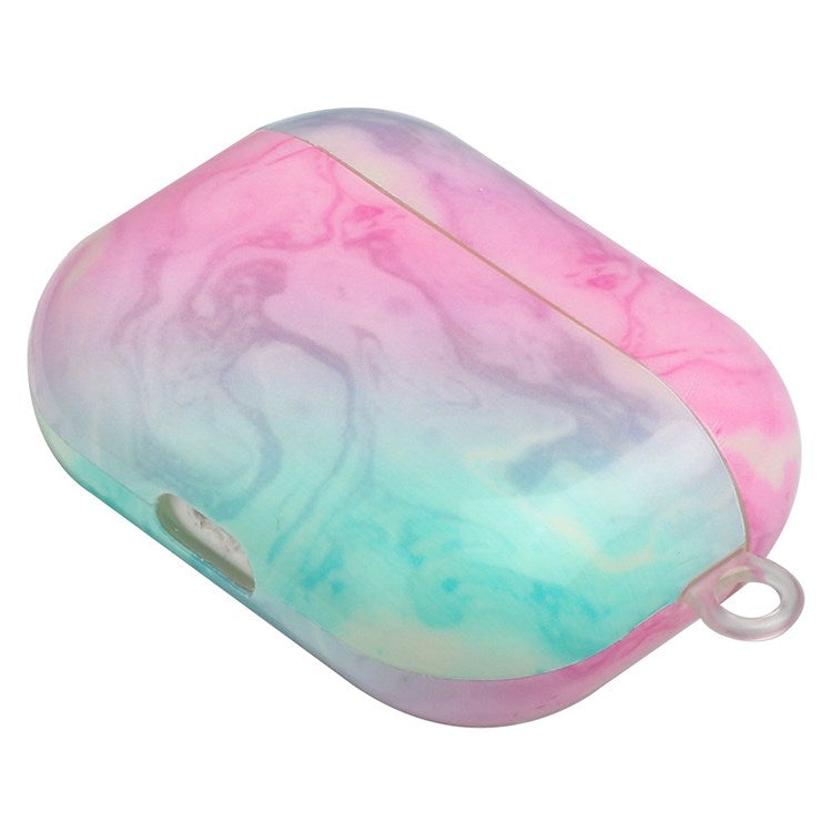 For Apple AirPods Pro Pattern Printing IMD TPU Earphone Case Anti-drop Charging Box Shell Protector with Lanyard - Pink Green Marble