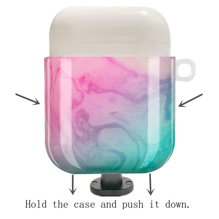 For Apple AirPods Pro Pattern Printing IMD TPU Earphone Case Anti-drop Charging Box Shell Protector with Lanyard - Pink Green Marble