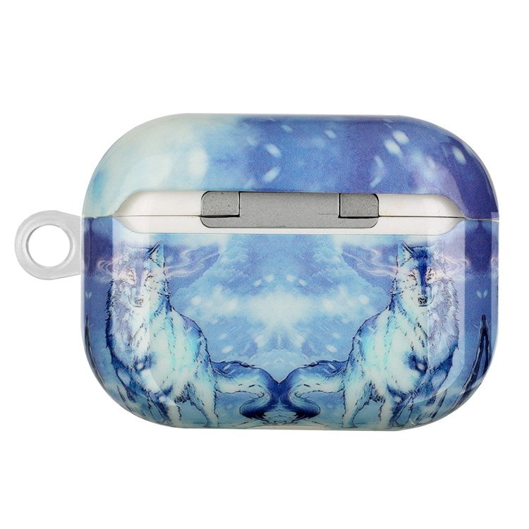 For Apple AirPods Pro Pattern Printing IMD TPU Earphone Case Anti-drop Charging Box Shell Protector with Lanyard - Snow Wolf