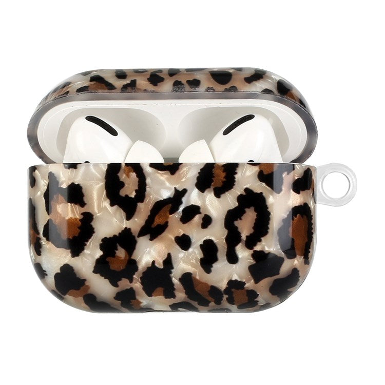 For Apple AirPods Pro Pattern Printing IMD Shell Grain TPU Earphone Case Anti-fall Charging Box Protector with Lanyard - Leopard