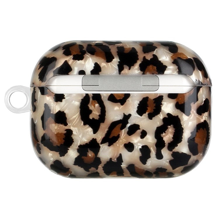 For Apple AirPods Pro Pattern Printing IMD Shell Grain TPU Earphone Case Anti-fall Charging Box Protector with Lanyard - Leopard