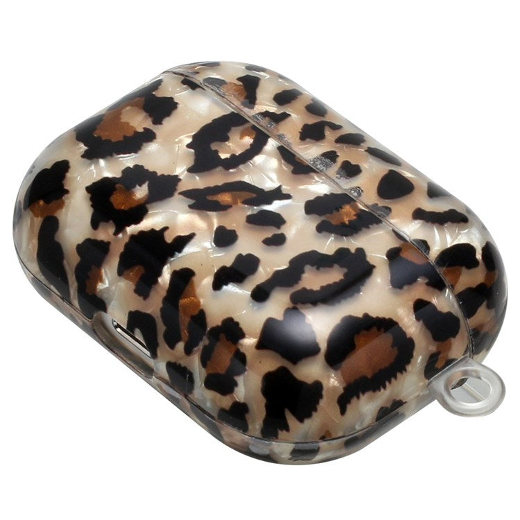 For Apple AirPods Pro Pattern Printing IMD Shell Grain TPU Earphone Case Anti-fall Charging Box Protector with Lanyard - Leopard