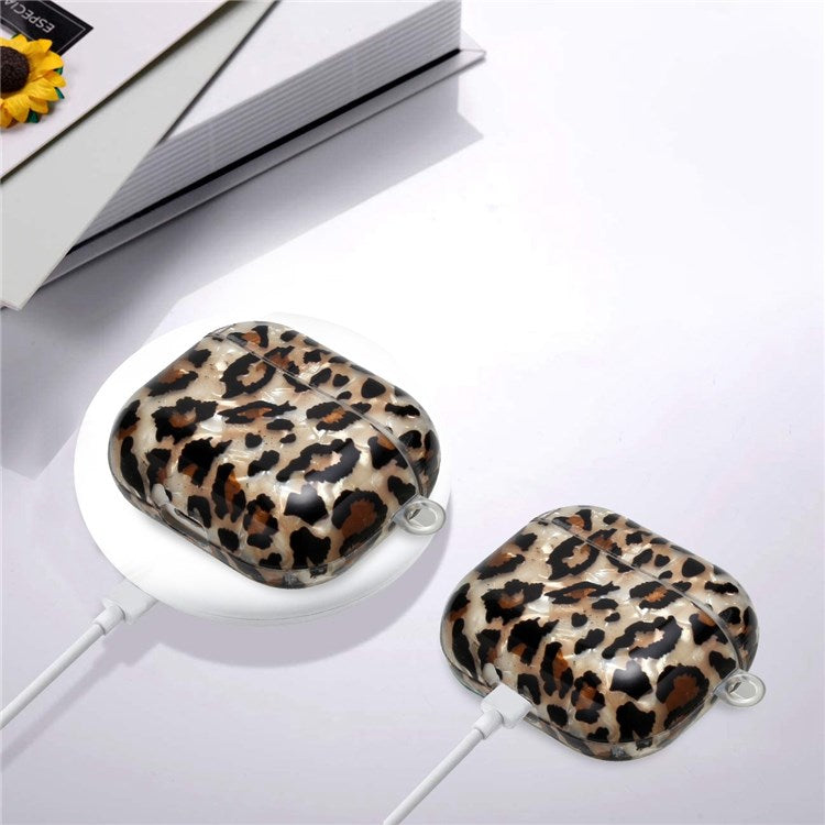 For Apple AirPods Pro Pattern Printing IMD Shell Grain TPU Earphone Case Anti-fall Charging Box Protector with Lanyard - Leopard