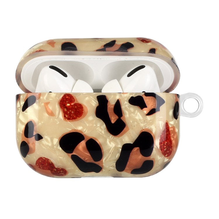 For Apple AirPods Pro Pattern Printing IMD Shell Grain TPU Earphone Case Anti-fall Charging Box Protector with Lanyard - Yellow Leopard