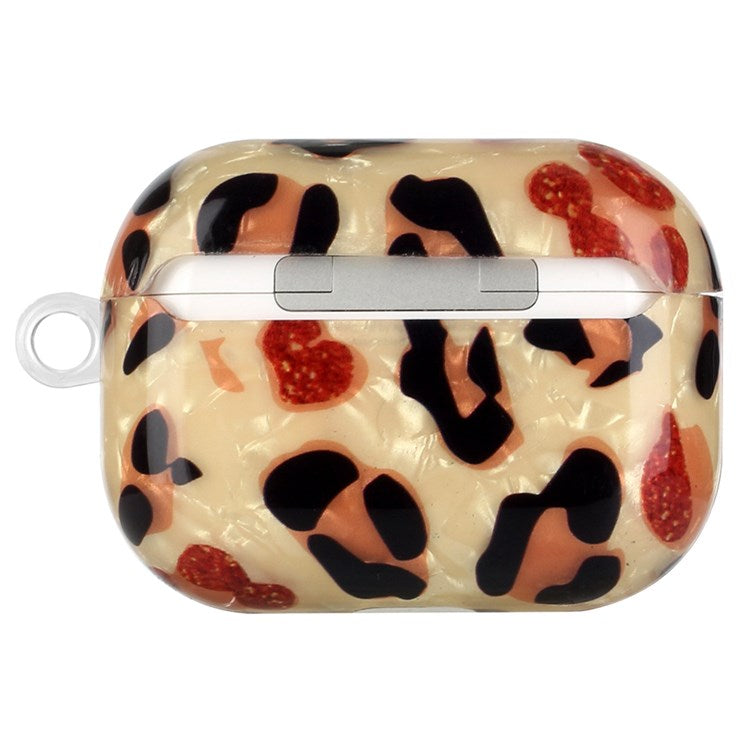 For Apple AirPods Pro Pattern Printing IMD Shell Grain TPU Earphone Case Anti-fall Charging Box Protector with Lanyard - Yellow Leopard