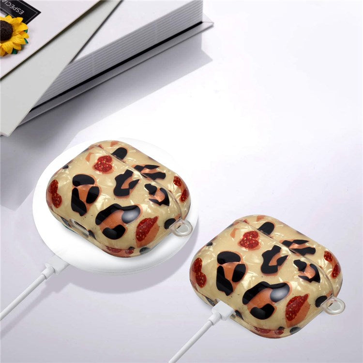 For Apple AirPods Pro Pattern Printing IMD Shell Grain TPU Earphone Case Anti-fall Charging Box Protector with Lanyard - Yellow Leopard