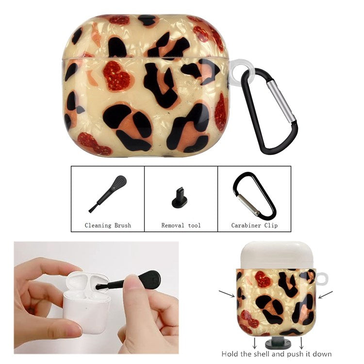 For Apple AirPods Pro Pattern Printing IMD Shell Grain TPU Earphone Case Anti-fall Charging Box Protector with Lanyard - Yellow Leopard