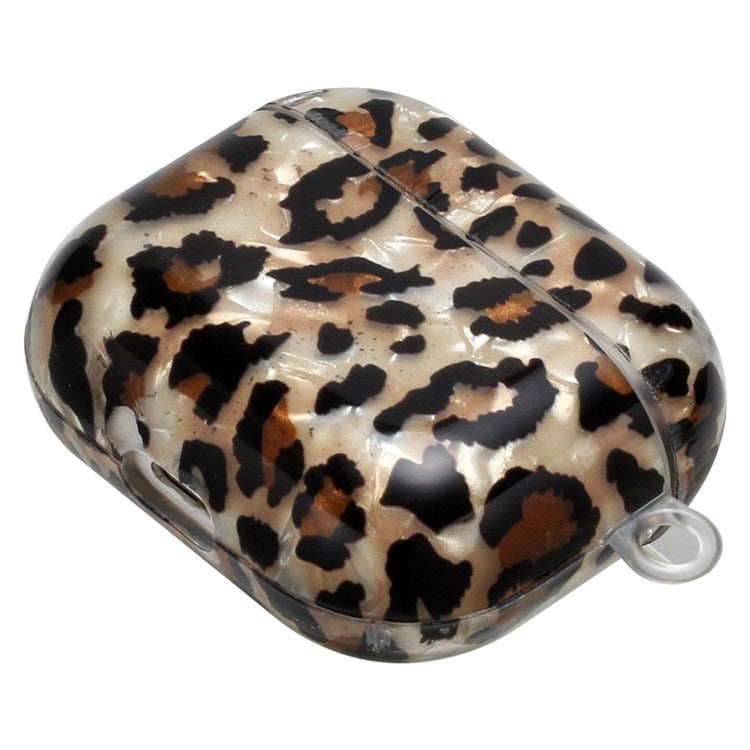 For Apple AirPods 3 Shell Grain Pattern Printing IMD TPU Earphone Case Anti-scratch Charging Box Protector with Lanyard - Leopard