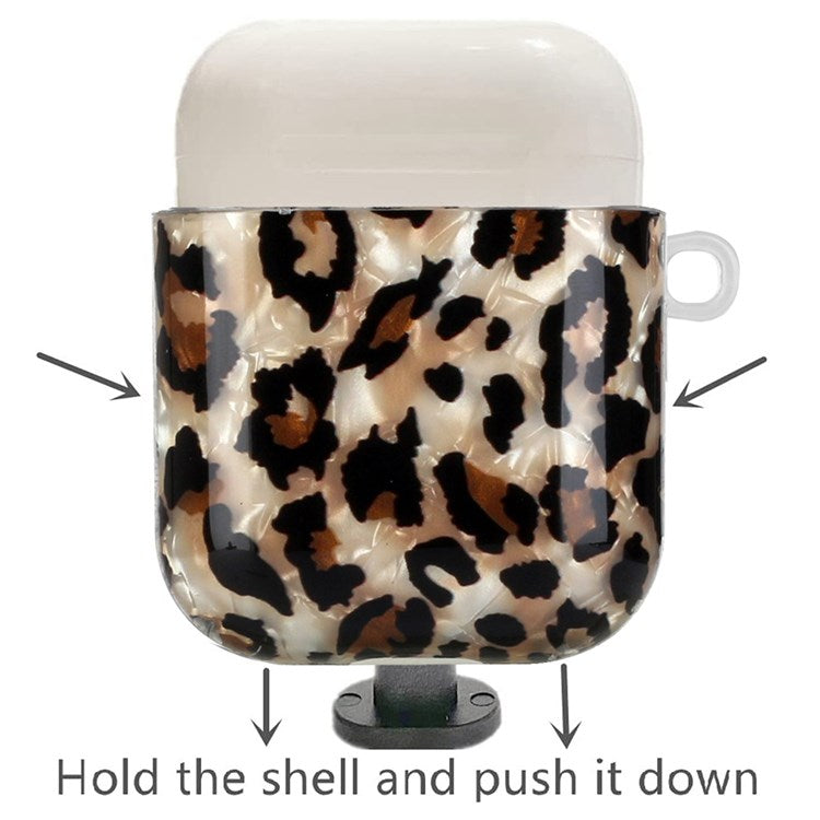 For Apple AirPods 3 Shell Grain Pattern Printing IMD TPU Earphone Case Anti-scratch Charging Box Protector with Lanyard - Leopard