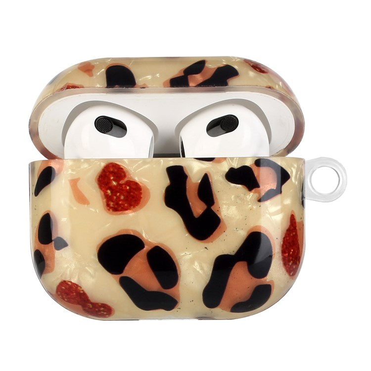 For Apple AirPods 3 Shell Grain Pattern Printing IMD TPU Earphone Case Anti-scratch Charging Box Protector with Lanyard - Yellow Leopard