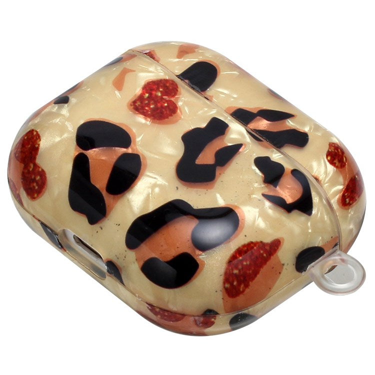 For Apple AirPods 3 Shell Grain Pattern Printing IMD TPU Earphone Case Anti-scratch Charging Box Protector with Lanyard - Yellow Leopard