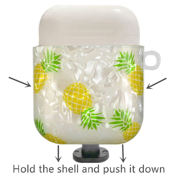 For Apple AirPods 3 Shell Grain Pattern Printing IMD TPU Earphone Case Anti-scratch Charging Box Protector with Lanyard - Pineapple